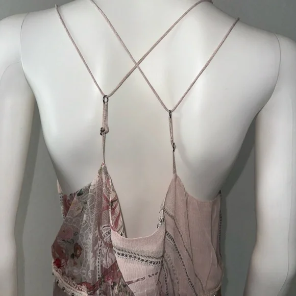 Camilla “Istenanya” pink floral silk strap flowy dress w shirred waistband L/XL?